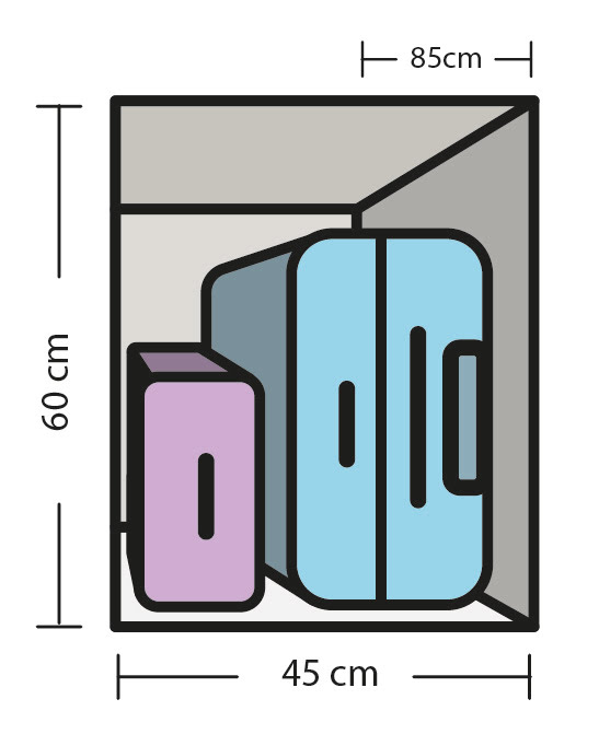 a drawing of a box with a couple of suitcases